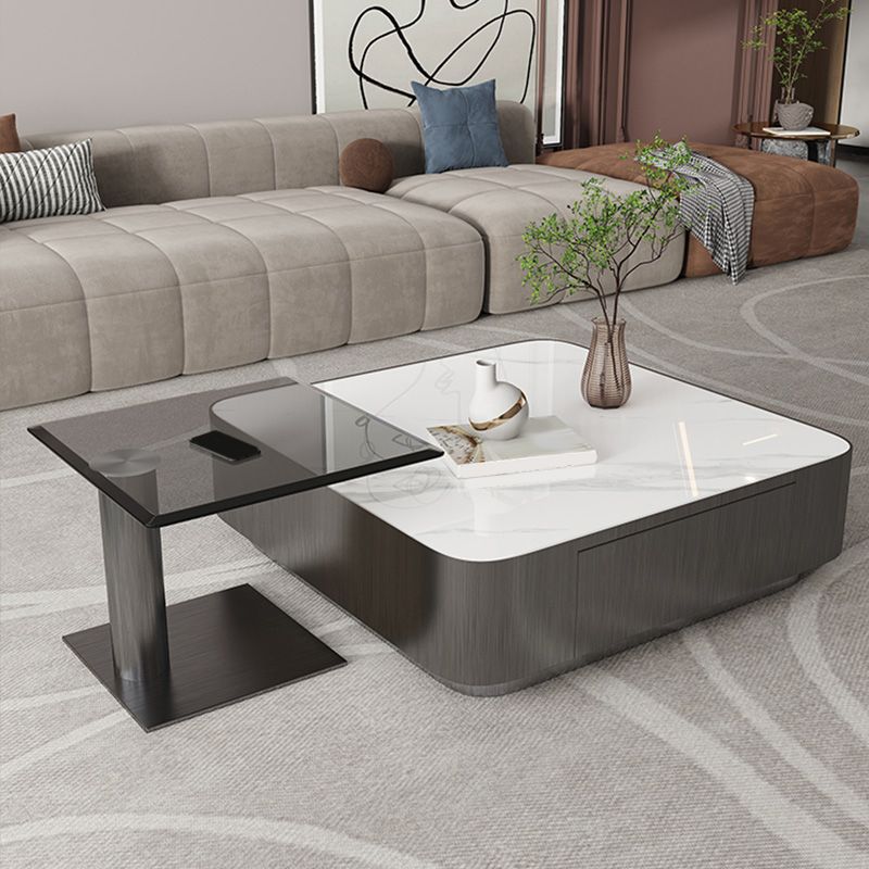 Square Slate Coffee Table Set Contemporary 2 Drawers Cocktail Table