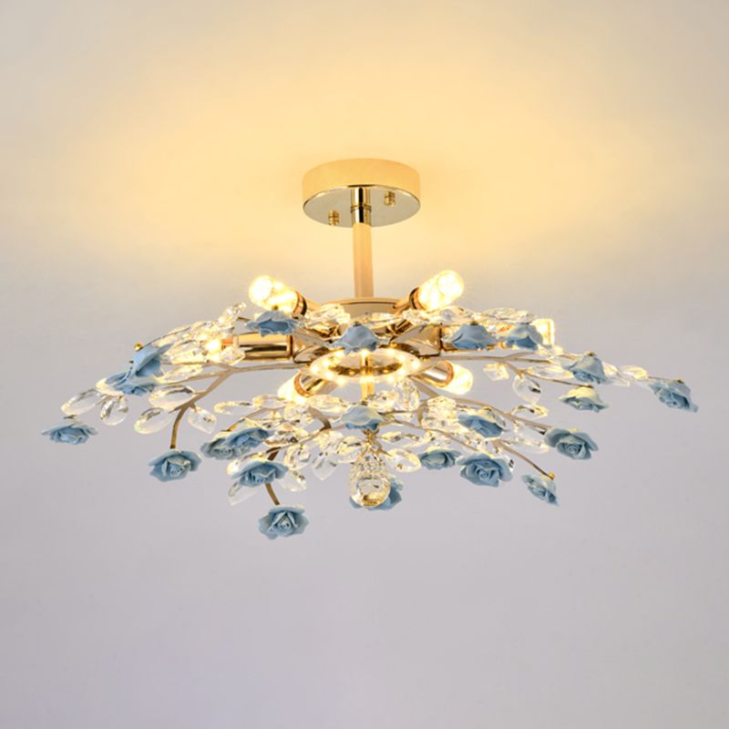 Rustieke roos kroonluchter verlichting Eenvoudig ophanglicht met kristalaccenten