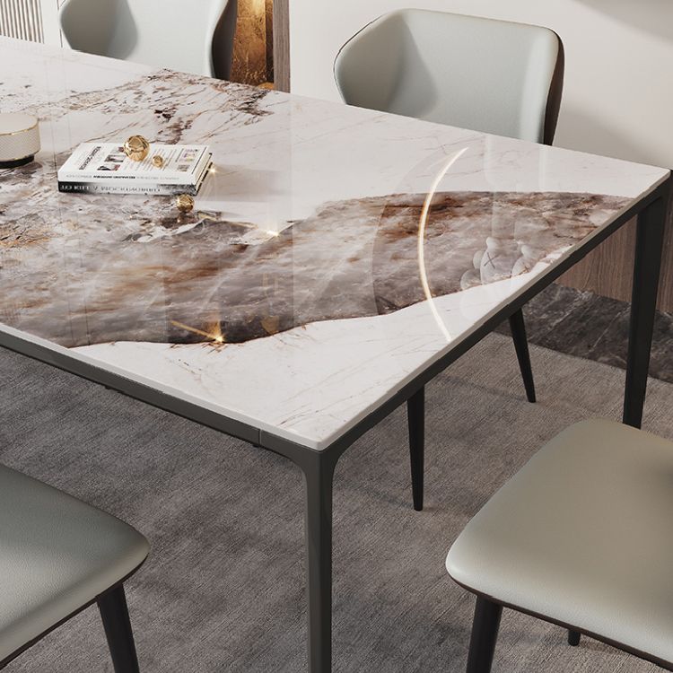 Minimalist White Brown Rectangle Shape Dining Set Kitchen Standard Dining Set with 4 Legs Table