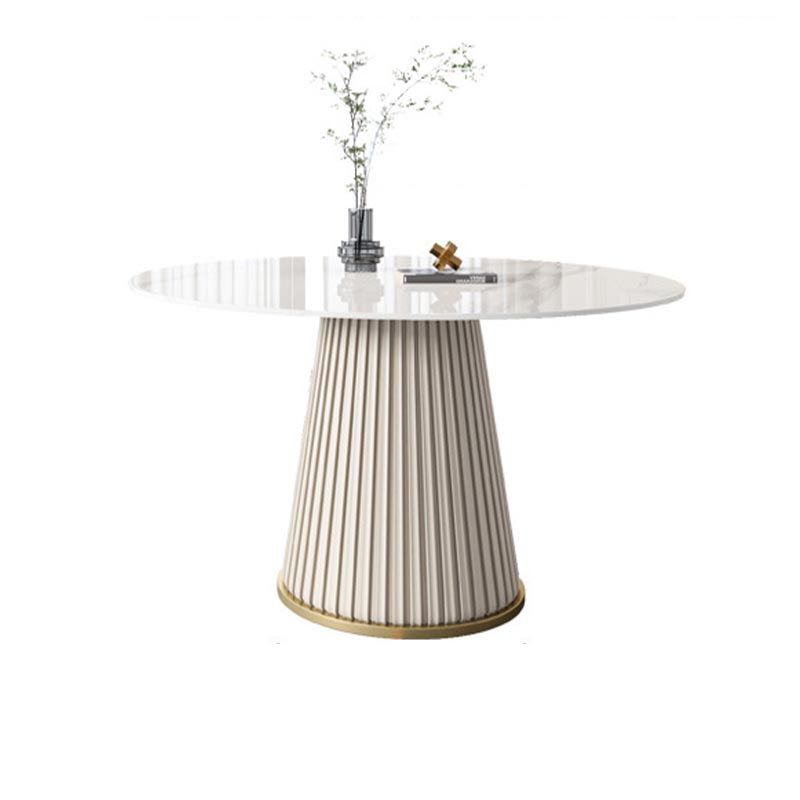 Modern Round Stone Table Standard Height Dining Room Table with Pedestal Base