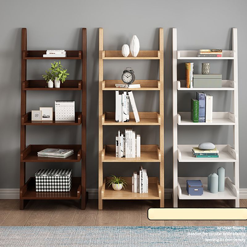 Open Back Ladder Bookshelf Wooden Bookcase with Shelves for Study Room