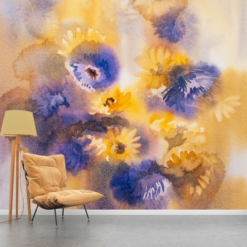 Orange Daisies Wallpaper Mural Watercolor Painting Modern Waterproofing Wall Art