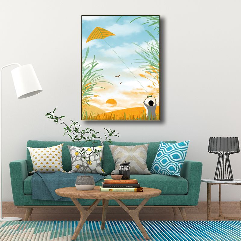 Toile imprimée de paysage artistique pour enfants, décoration murale texturée de couleur Pastel pour chambre à coucher