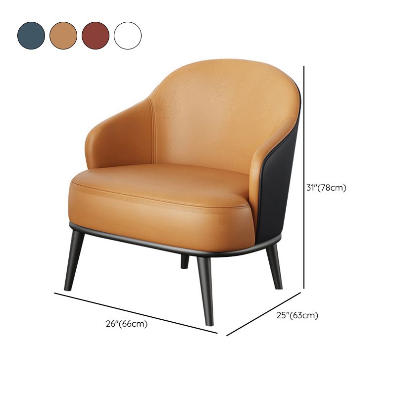 Glam Styled Leather Armchair Fixed Back Basic Four Legs Recessed Arms Chair