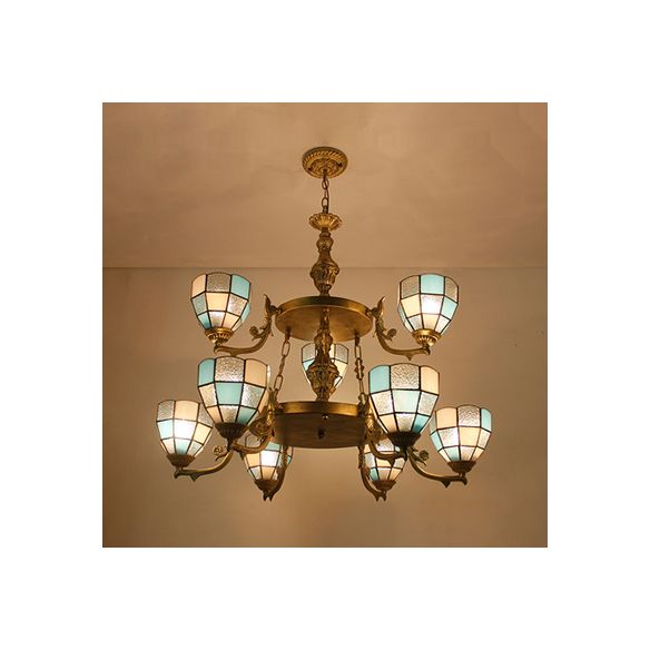 2 lampadario a sospensione di ciotola con ciotola con lampadario da 10 "a catena regolabile 9 luci vetrate in vetro