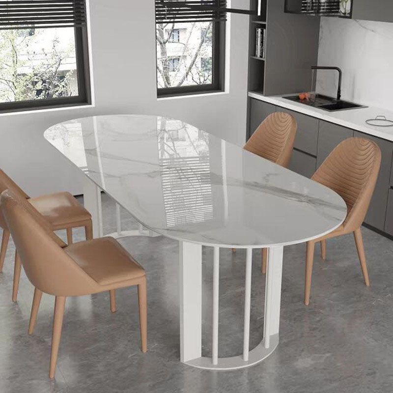 Sintered Stone Top Table with Double Pedestal Modern White Table for Restaurant