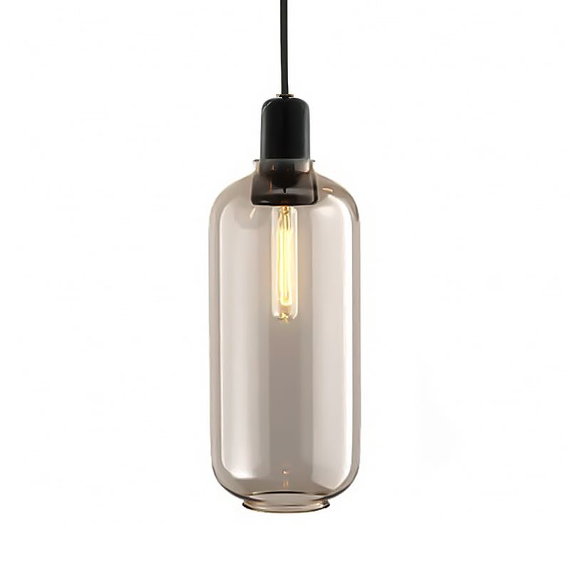 Modernistischer Zylinder Anhänger Bernstein/Rauchglas 1 Leichte Wohnzimmerhänge Deckenlampe, 4,5 "/6,5" breit