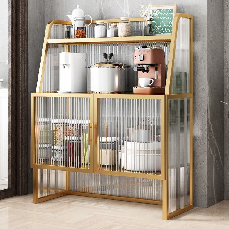 Glam Glass Doors Sideboard Cabinet Dining Room Metallic Credenza