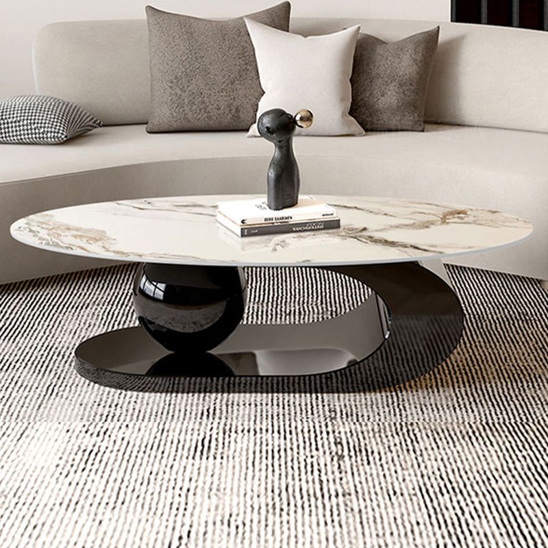 Oval Stone Top Coffee Table with Steel Base 51.18" Long 27.56" Wide