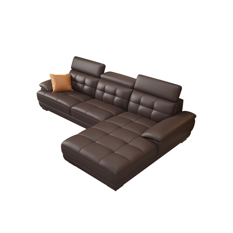 Contemporary Stain-Resistant Genuine Leather Square Arm Stationary Sofa