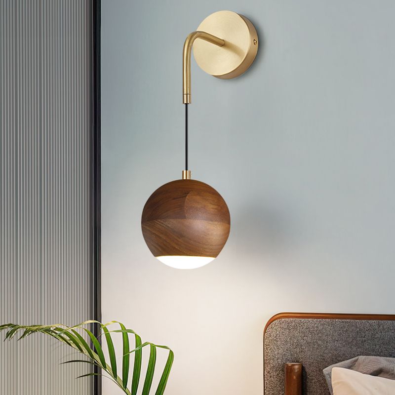 Hölzerne Globus Wandhängerlampe Nordic 1 Kopf Nachtwandmontage Licht montiert