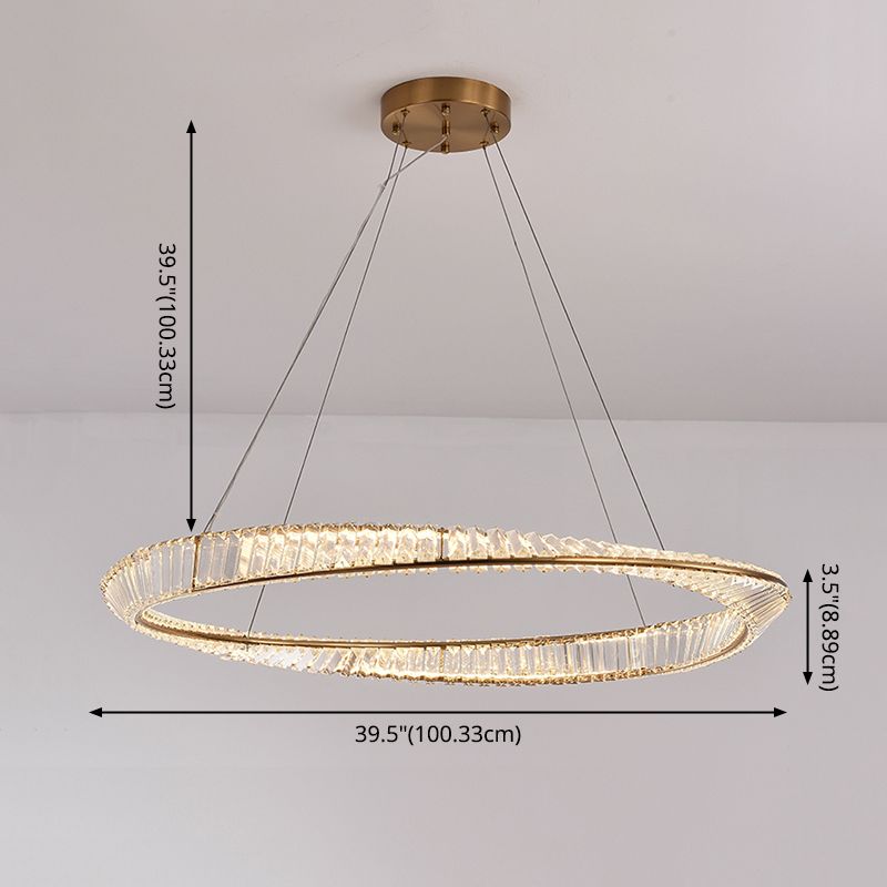 Modern Luxury Circular LED Pendant Light Wrought Iron Hanging Lamp with Crystal Shade