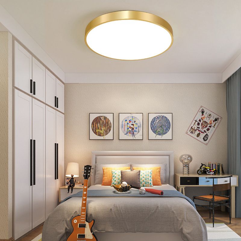 Gold Drum Metal Flush Mount Ceiling Lighting Modern Minimalist Style LED Living Room Flush Lamp