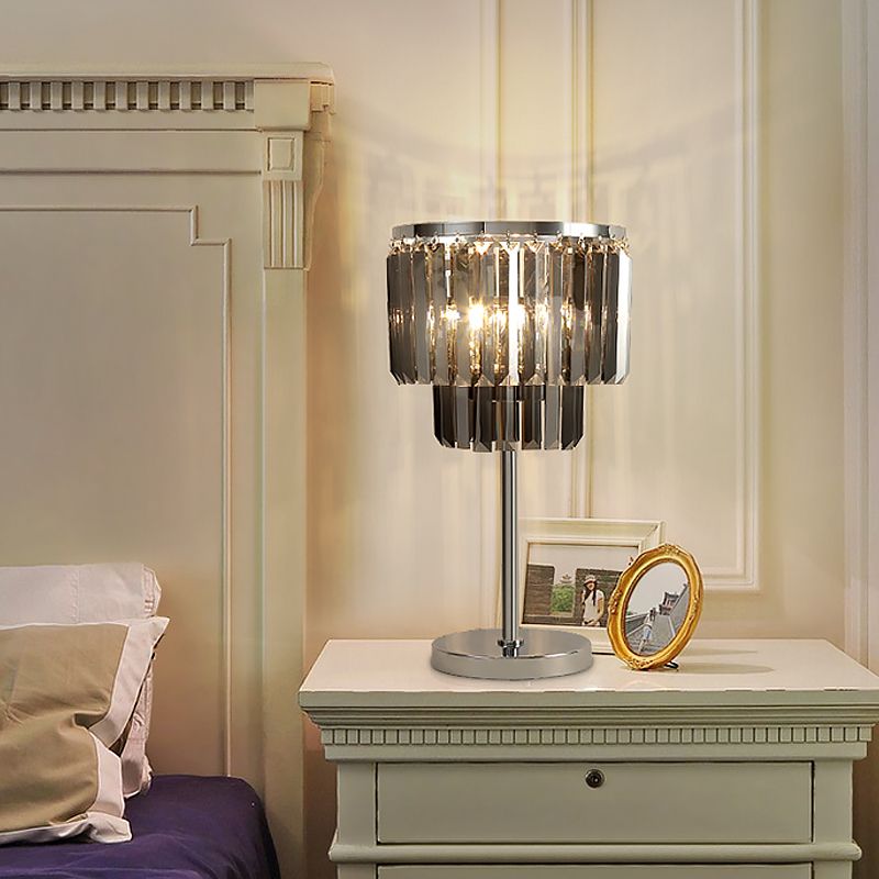 Zylindrischer Schreibtisch hellem Modernist Rauchgrau Kristall 2 Köpfe Esszimmertischlampe
