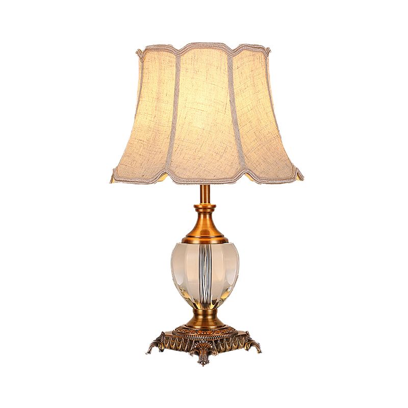 Contemporary 1 Head Table Light Beige Wide Flare Small Desk Lamp with Fabric Shade