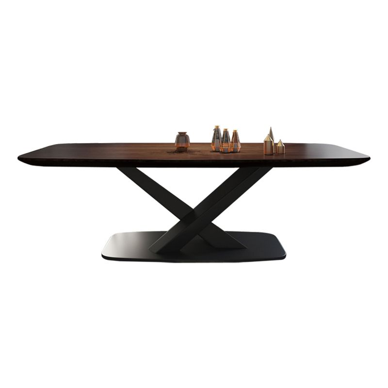 Mesa de comedor rectangular industrial de metal, mesa superior de madera maciza con base de pedestal