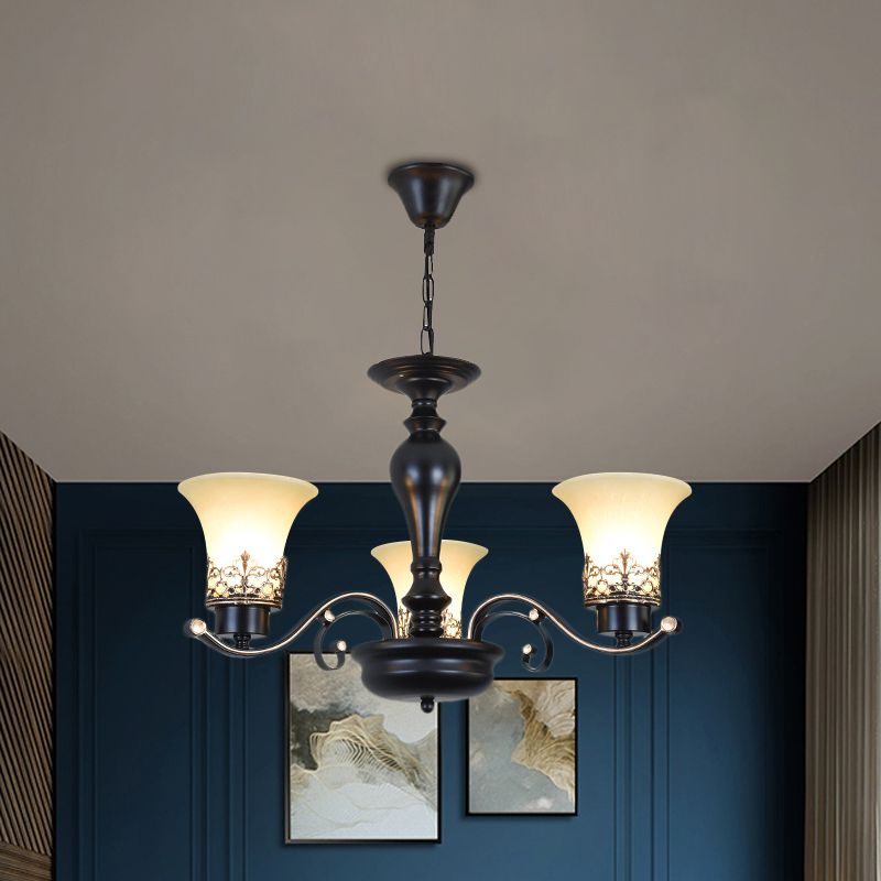 Rustic Style Swooping Arm Chandelier Lighting 3/6/8-Head Metal Ceiling Pendant Light in Black