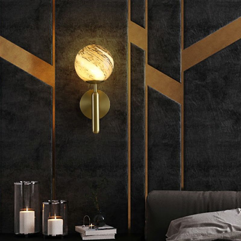 Glass Ball Shaped Wall Mount Light Postmodern 1 Head Brass Finish Sconce Lamp for Living Room