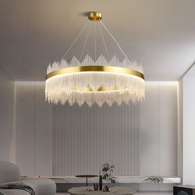 Candelera colgante de forma de rueda Crystal de estilo contemporáneo 1 Luz de lámpara de luz en oro