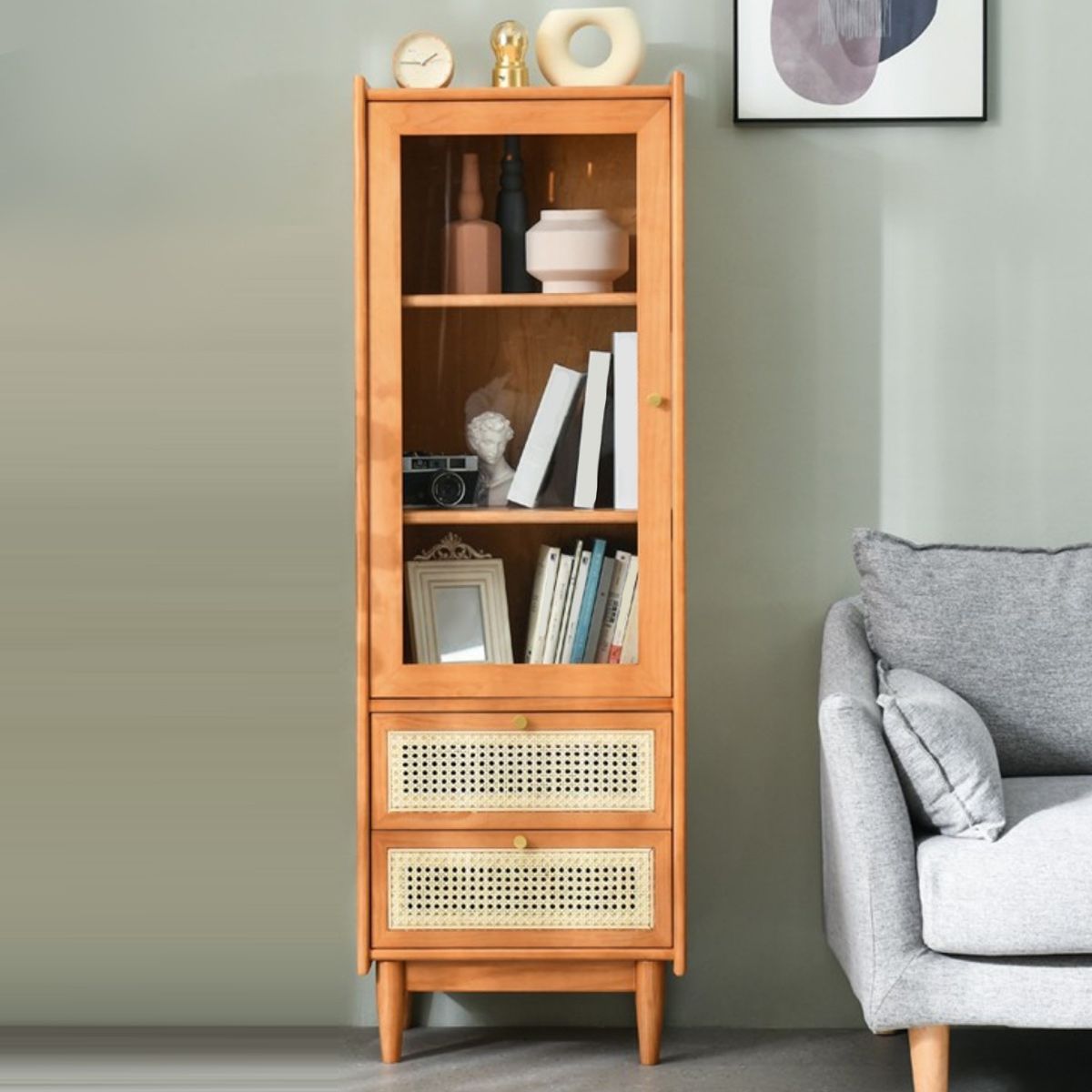 Stain Resistant Storage Cabinet Glass Paned Standard Cabinet