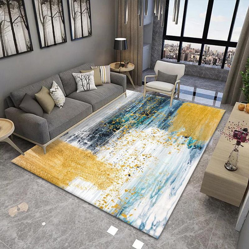 Yellow Modern Rug Polyester Abstract Graphic Rug Non-Slip Backing Rug for Living Room