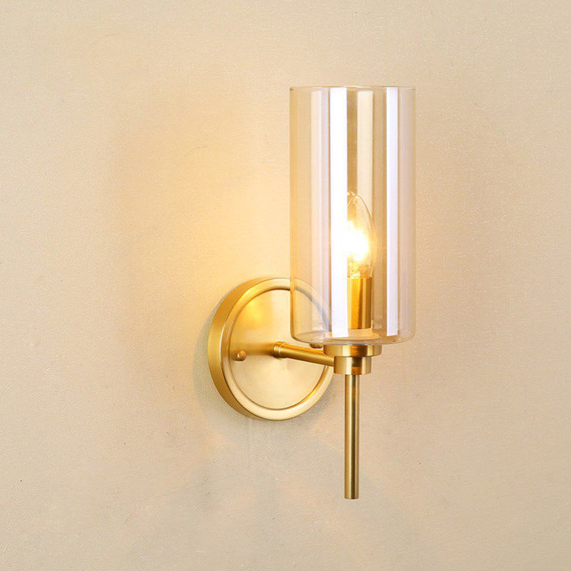 Moderne cilinder SCONCE LICHT helder glazen eenmalige lamp messing afwerking wand gemonteerde lamp