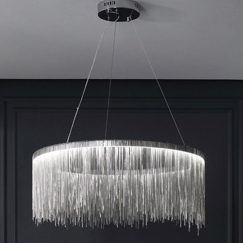 Circular Down Lighting Pendant Modern Metal Living Room LED Ceiling Pendant Light in Silver