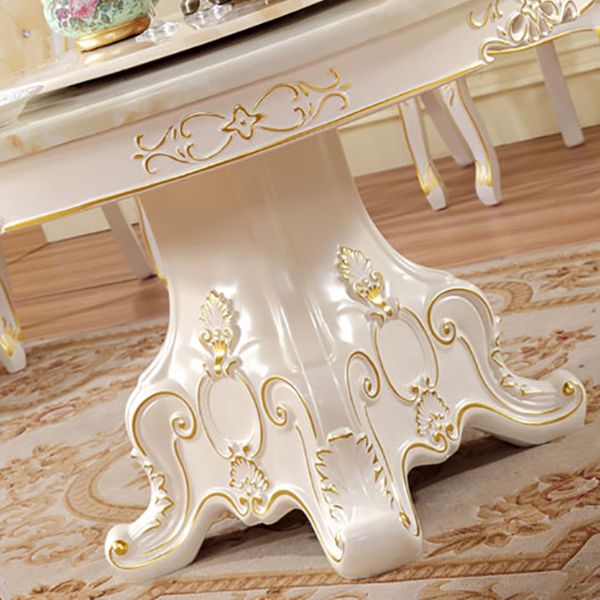 Solid Wood Victorian Round Dining Table Faux Marble Top Table with Wooden Pedestal