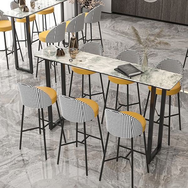 Contemporary Pub Table with Sled Polished Finish Stone Top Bar Table