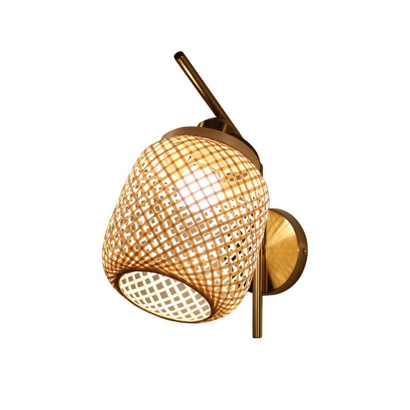Bamboo Criss-Cross Woven Wall Lantern Chinese Style 1 Bulb Wood Wall Mounted Light Fixture
