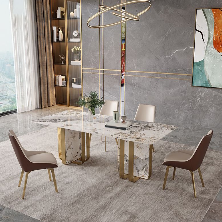 Glam Dining Table Set 1/2/3/5/7 Pcs Sintered Stone Dining Table with Upholstered Chairs