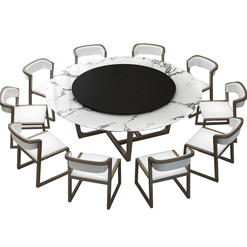 Imitation Marble Round Table Contemporary Dining Site Table with Turntable