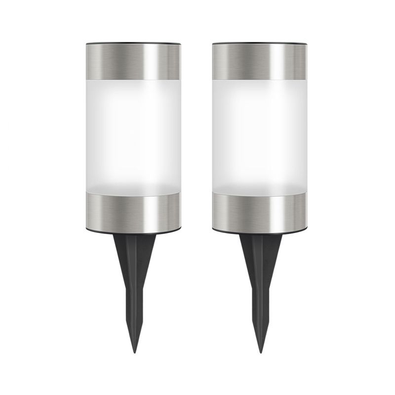 Plastic Cylinder Solar Ground Lighting Contemporary Black LED Landscape Light for Backyard