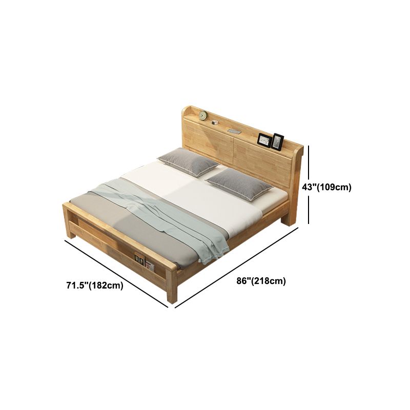 Nordic Bed with Open Storage Solid Wood Bed with Upholstered Headboard