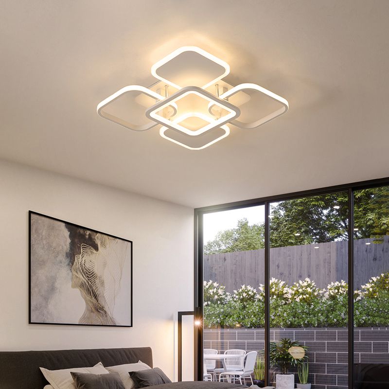 White Frame LED Flush Mount Lighting Contemporary Metal Flushmount Ceiling Lamp for Living Room