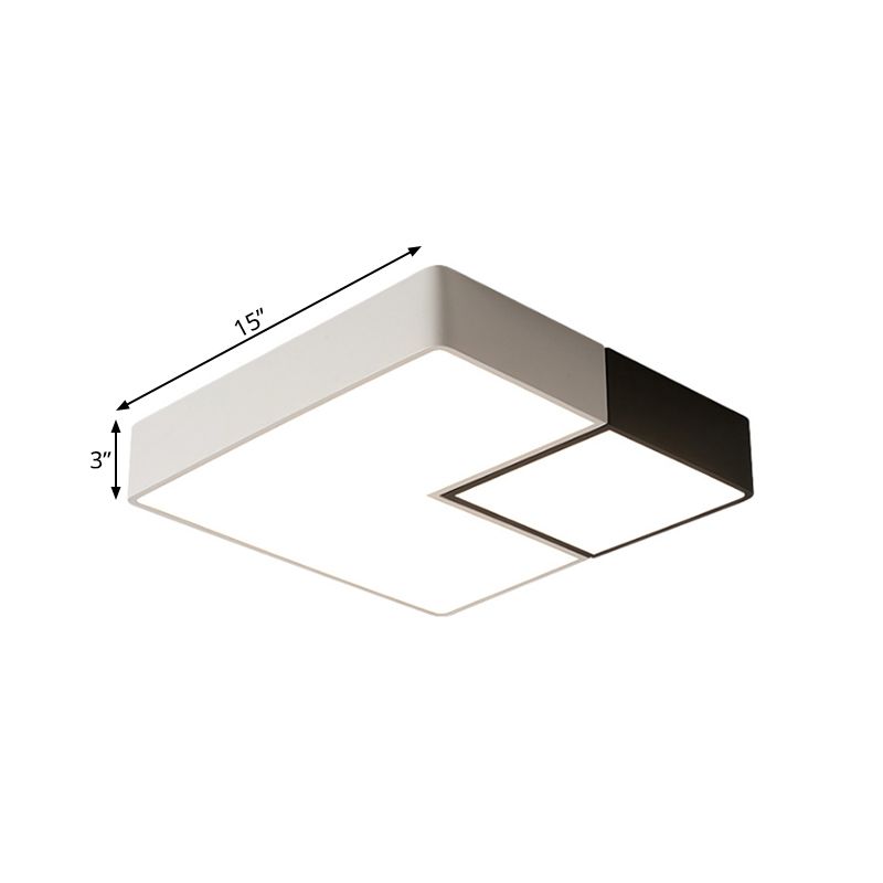 Metal Square Flush Mount Lighting Simple LED White Ceiling Light Fixture for Living Room in Warm/White, 11"/15”/19" Wide