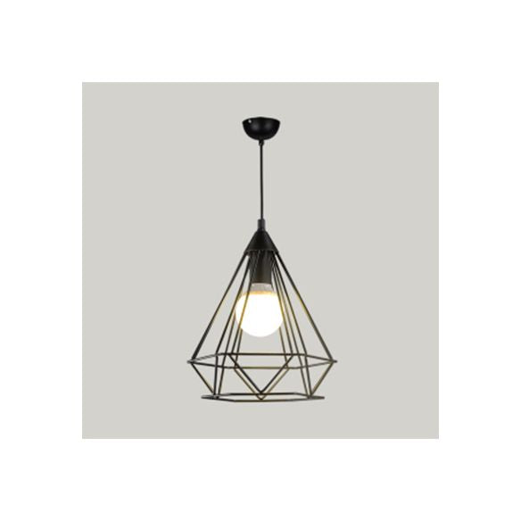 Traditional Diamond Wire Guard Pendant Light Metal 1 Light Hanging Lamp for Stair Cafe
