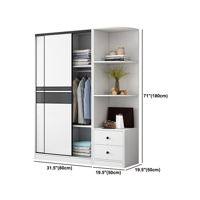 Contemporary Style Wooden Wardrobe White Colour Cloth Rod Included Wardrobe Closet
