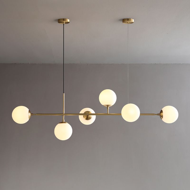 Modern Copper Island Lights Multi-Head Restaurant Hanging Pendant Lamps with Glass Shade