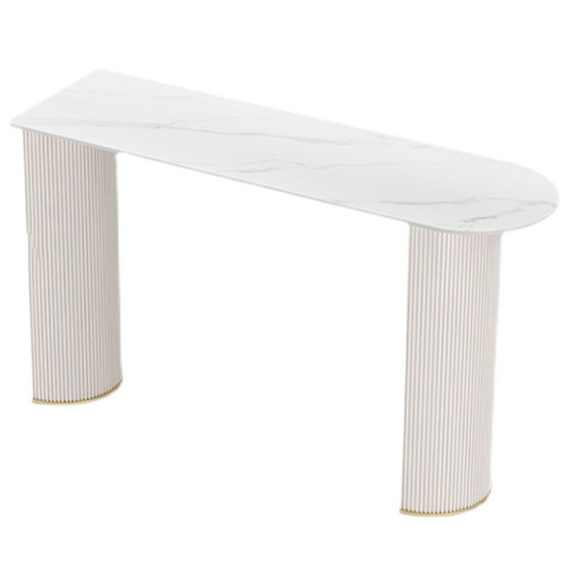 Industrial Free Form Bar Height Table Stone and Iron Bar Table with Double Pedestal