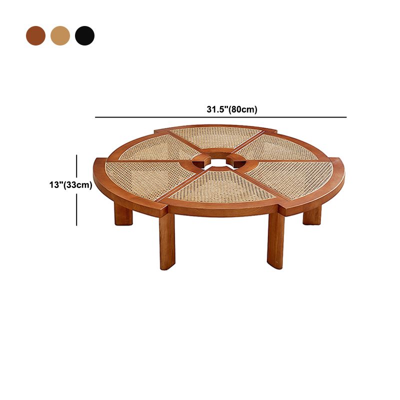 Nordic Wood and Rattan Cocktail Table Free Form Coffee Table