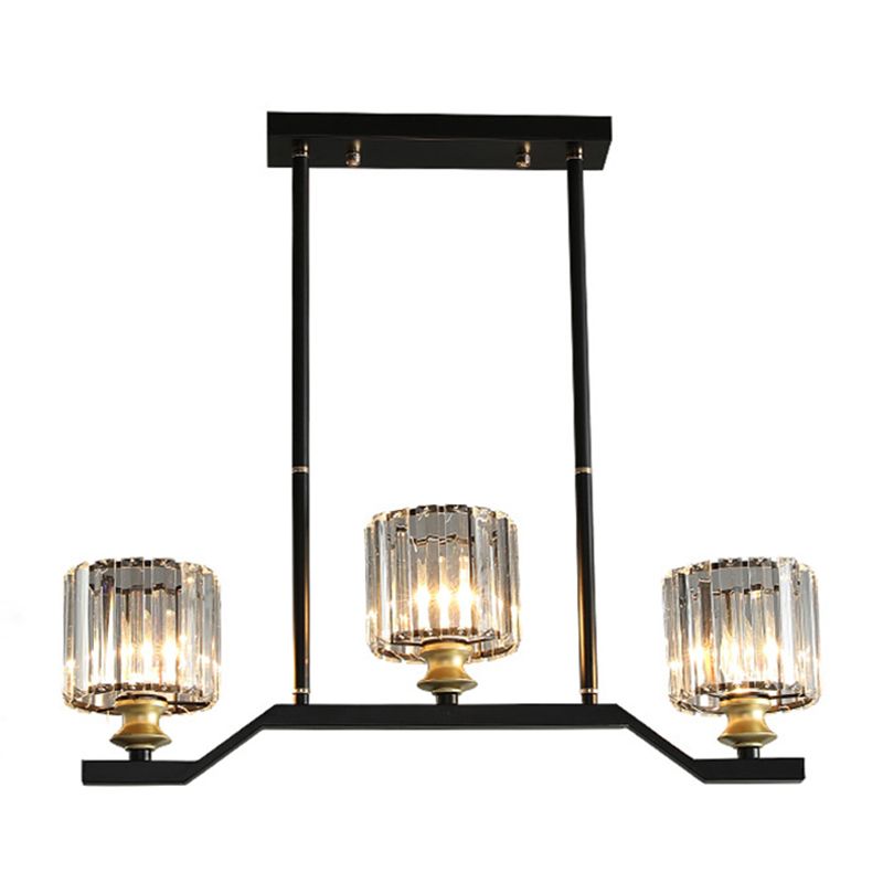 Dark Black 3-light Kitchen Island Lighting Crystal Geometric Shaded for Bedroom