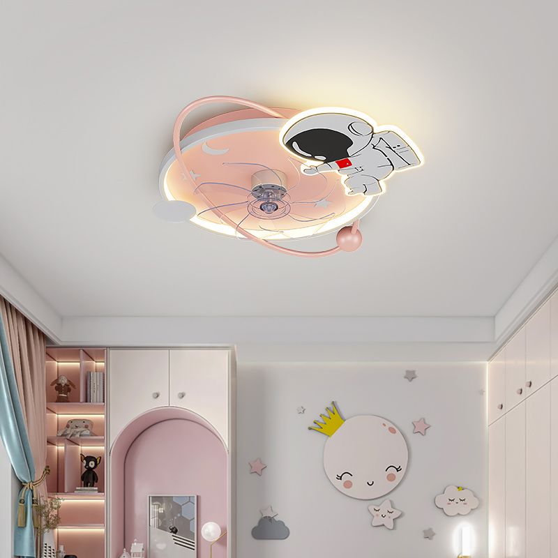 Lámpara de ventilador LED LED de dibujos animados de techo semi de techo de semi descarga para niños