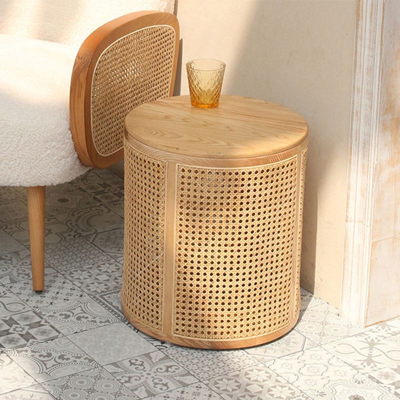 17.71 inch Tall Drum Side Table Rattan Side End Table with Storage