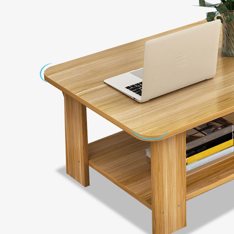 Modern Rectangle Wooden Coffee Table 16.5" H 4 Legs Cocktail Table with Shelf