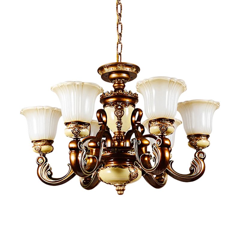 Curvy Arm Living Room Suspension Lighting Antiqued Metallic 6/8 Heads Brown Pendant Chandelier