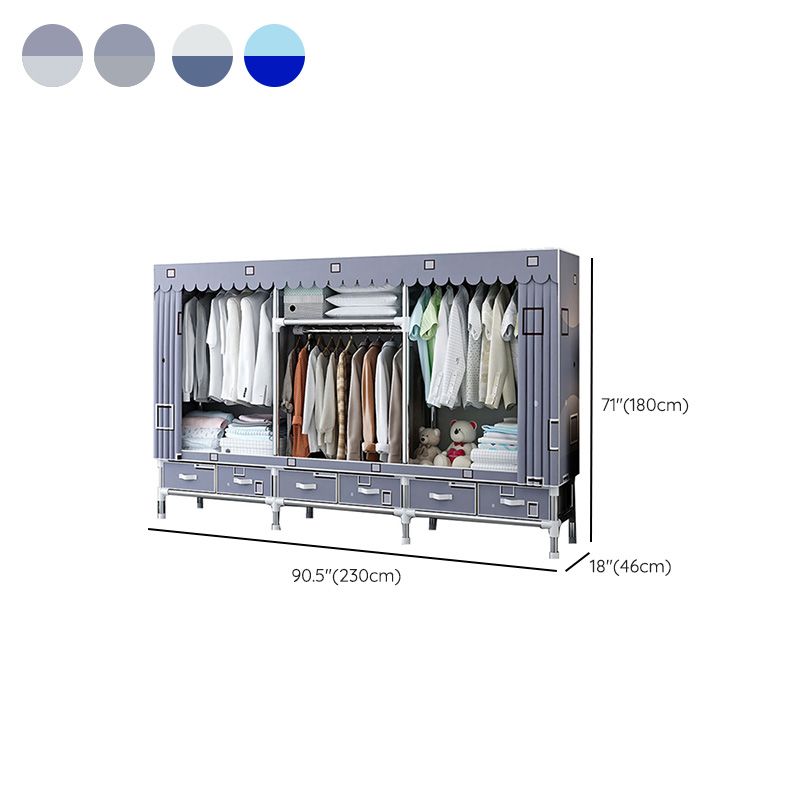 Fabric and Metal Wardrobe Cabinet Industrial Style Home Bedroom Wardrobe Closet
