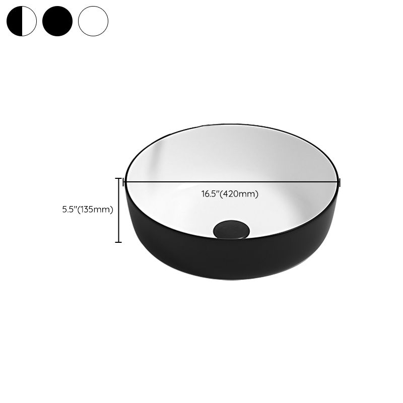 Modern Bathroom Sink Pop-Up Drain Porcelain Round Vessel Lavatory Sink