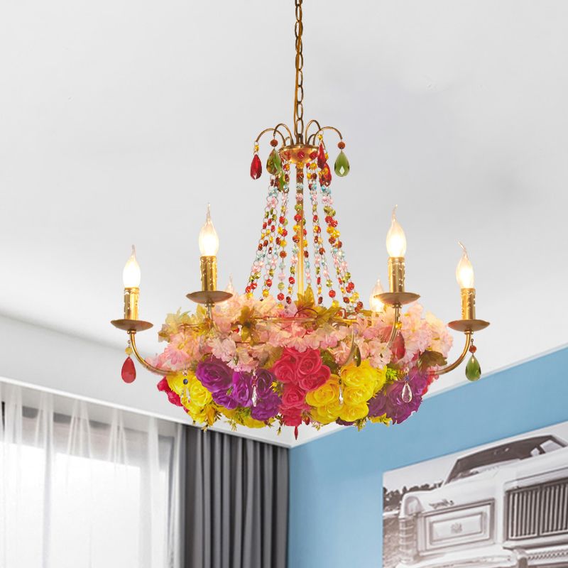 Bougie en or suspension du lustre rétro ferro 6/12 Bulbes Restaurant la lumière du pendentif fleur avec décoration en cristal