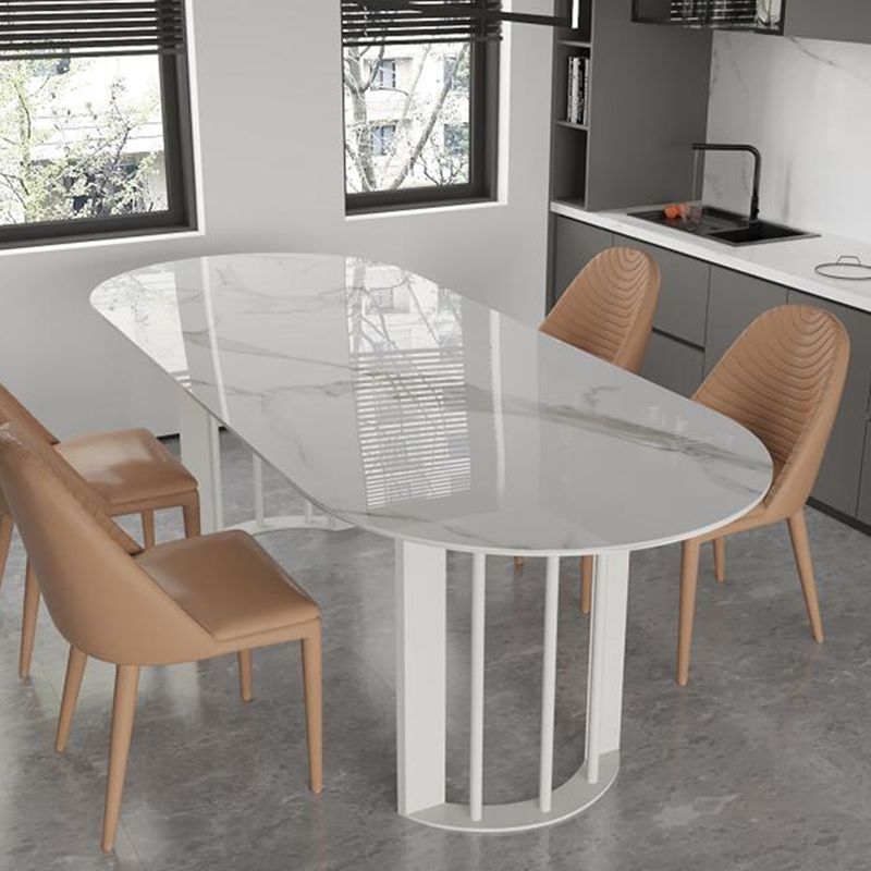 Metal Modern Double Pedestal Dining Table Sintered Stone Top Table for Dining Room and Kitchen